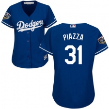 Women's Majestic Los Angeles Dodgers #31 Mike Piazza Authentic Royal Blue Alternate Cool Base 2018 World Series MLB Jersey