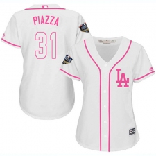 Women's Majestic Los Angeles Dodgers #31 Mike Piazza Authentic White Fashion Cool Base 2018 World Series MLB Jersey