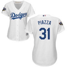 Women's Majestic Los Angeles Dodgers #31 Mike Piazza Authentic White Home Cool Base 2018 World Series MLB Jersey
