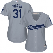 Women's Majestic Los Angeles Dodgers #31 Mike Piazza Replica Grey Road Cool Base MLB Jersey