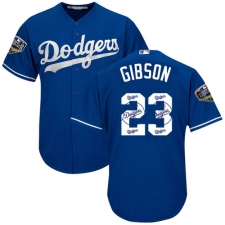 Men's Majestic Los Angeles Dodgers #23 Kirk Gibson Authentic Royal Blue Team Logo Fashion Cool Base 2018 World Series MLB Jersey