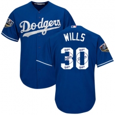 Men's Majestic Los Angeles Dodgers #30 Maury Wills Authentic Royal Blue Team Logo Fashion Cool Base 2018 World Series MLB Jersey