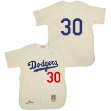Men's Mitchell and Ness 1955 Los Angeles Dodgers #30 Maury Wills Authentic Cream Throwback MLB Jersey