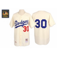 Men's Mitchell and Ness 1962 Los Angeles Dodgers #30 Maury Wills Replica Cream Throwback MLB Jersey