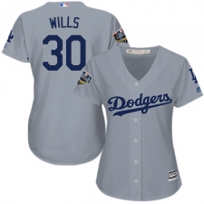 Women's Majestic Los Angeles Dodgers #30 Maury Wills Authentic Grey Road Cool Base 2018 World Series MLB Jersey