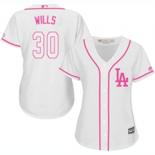 Women's Majestic Los Angeles Dodgers #30 Maury Wills Replica White Fashion Cool Base MLB Jersey