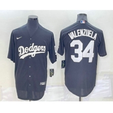 Men's Los Angeles Dodgers #34 Fernando Valenzuela Number Black Turn Back The Clock Stitched Cool Base Jersey