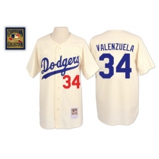 Men's Mitchell and Ness Los Angeles Dodgers #34 Fernando Valenzuela Authentic Cream Throwback MLB Jersey