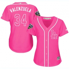 Women's Majestic Los Angeles Dodgers #34 Fernando Valenzuela Authentic Pink Fashion Cool Base 2018 World Series MLB Jersey