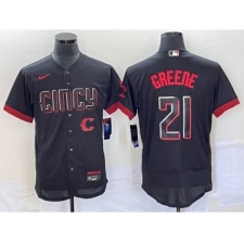 Men's Cincinnati Reds #21 Hunter Greene Black 2023 City Connect Flex Base Stitched Jersey