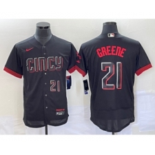 Men's Cincinnati Reds #21 Hunter Greene Number Black 2023 City Connect Flex Base Stitched Jersey 2 