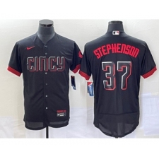 Men's Cincinnati Reds #37 Tyler Stephenson Black 2023 City Connect Flex Base Stitched Jersey 1 