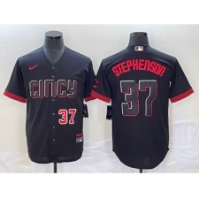 Men's Cincinnati Reds #37 Tyler Stephenson Number Black 2023 City Connect Cool Base Stitched Jersey1