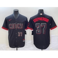 Men's Cincinnati Reds #37 Tyler Stephenson Number Black 2023 City Connect Cool Base Stitched Jersey2