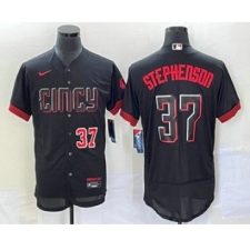 Men's Cincinnati Reds #37 Tyler Stephenson Number Black 2023 City Connect Flex Base Stitched Jersey 2 