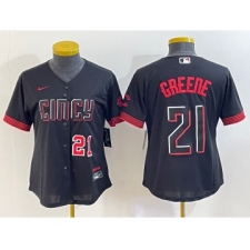 Women's Cincinnati Reds #21 Hunter Greene Number Black 2023 City Connect Cool Base Stitched Jersey2