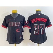 Women's Cincinnati Reds #37 Tyler Stephenson Black 2023 City Connect Cool Base Stitched Jersey