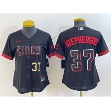 Women's Cincinnati Reds #37 Tyler Stephenson Number Black 2023 City Connect Cool Base Stitched Jersey1
