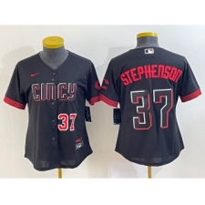 Women's Cincinnati Reds #37 Tyler Stephenson Number Black 2023 City Connect Cool Base Stitched Jersey