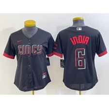 Women's Cincinnati Reds #6 Jonathan India Black 2023 City Connect Cool Base Stitched Jersey 1