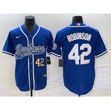 Men's Los Angeles Dodgers #42 Jackie Robinson Number Blue Cool Base Stitched Baseball Jersey