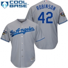 Youth Majestic Los Angeles Dodgers #42 Jackie Robinson Authentic Grey Road Cool Base 2018 World Series MLB Jersey