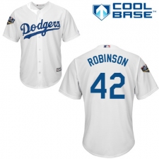 Youth Majestic Los Angeles Dodgers #42 Jackie Robinson Authentic White Home Cool Base 2018 World Series MLB Jersey