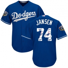 Men's Majestic Los Angeles Dodgers #74 Kenley Jansen Authentic Royal Blue Team Logo Fashion Cool Base 2018 World Series MLB Jersey