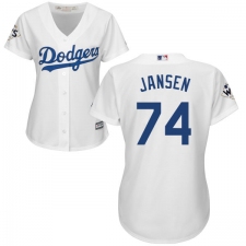 Women's Majestic Los Angeles Dodgers #74 Kenley Jansen Authentic White Home 2017 World Series Bound Cool Base MLB Jersey