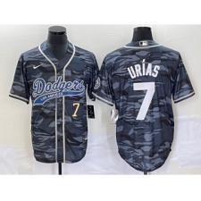 Men's Los Angeles Dodgers #7 Julio Urias Number Gray Camo Cool Base Stitched Baseball Jersey