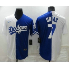 Men's Los Angeles Dodgers #7 Julio Urias White Blue Split Cool Base Stitched Baseball Jersey