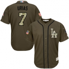 Men's Majestic Los Angeles Dodgers #7 Julio Urias Replica Green Salute to Service MLB Jersey