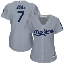 Women's Majestic Los Angeles Dodgers #7 Julio Urias Replica Grey Road Cool Base MLB Jersey