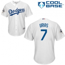 Youth Majestic Los Angeles Dodgers #7 Julio Urias Authentic White Home 2017 World Series Bound Cool Base MLB Jersey