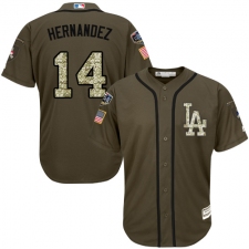 Men's Majestic Los Angeles Dodgers #14 Enrique Hernandez Authentic Green Salute to Service 2018 World Series MLB Jersey