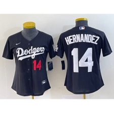 Women's Nike Los Angeles Dodgers #14 Enrique Hernandez Number Black Stitched Cool Base Jersey