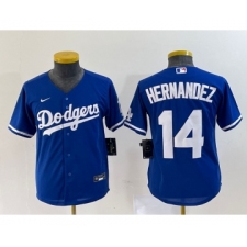 Youth Nike Los Angeles Dodgers #14 Enrique Hernandez Blue Stitched Cool Base Jersey