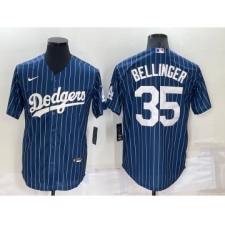 Men's Los Angeles Dodgers #35 Cody Bellinger Navy Blue Pinstripe Stitched MLB Cool Base Nike Jersey
