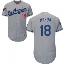 Men's Majestic Los Angeles Dodgers #18 Kenta Maeda Grey Road Flex Base Authentic Collection 2018 World Series MLB Jersey