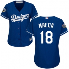 Women's Majestic Los Angeles Dodgers #18 Kenta Maeda Authentic Royal Blue Alternate Cool Base 2018 World Series MLB Jersey