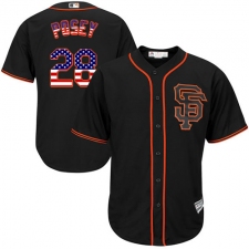 Men's Majestic San Francisco Giants #28 Buster Posey Authentic Black USA Flag Fashion MLB Jersey