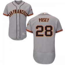 Men's Majestic San Francisco Giants #28 Buster Posey Grey Road Flex Base Authentic Collection MLB Jersey