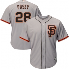 Men's Majestic San Francisco Giants #28 Buster Posey Replica Grey Road 2 Cool Base MLB Jersey