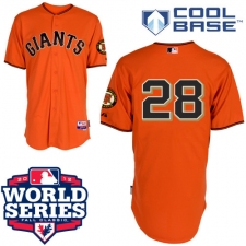 Men's Majestic San Francisco Giants #28 Buster Posey Replica Orange Cool Base 2012 World Series Patch MLB Jersey