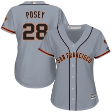 Women's Majestic San Francisco Giants #28 Buster Posey Authentic Grey Road Cool Base MLB Jersey