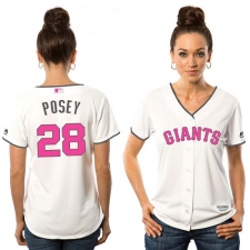 Women's Majestic San Francisco Giants #28 Buster Posey Replica White Mother's Day Cool Base MLB Jersey
