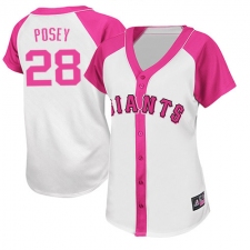Women's Majestic San Francisco Giants #28 Buster Posey Replica White/Pink Splash Fashion MLB Jersey