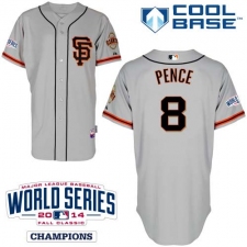 Youth Majestic San Francisco Giants #8 Hunter Pence Replica Grey Road 2 Cool Base w/2014 World Series Patch MLB Jersey