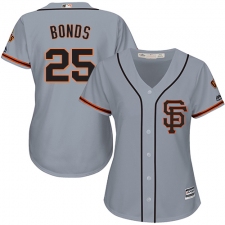 Women's Majestic San Francisco Giants #25 Barry Bonds Authentic Grey Road 2 Cool Base MLB Jersey