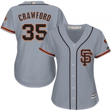 Women's Majestic San Francisco Giants #35 Brandon Crawford Replica Grey Road 2 Cool Base MLB Jersey
